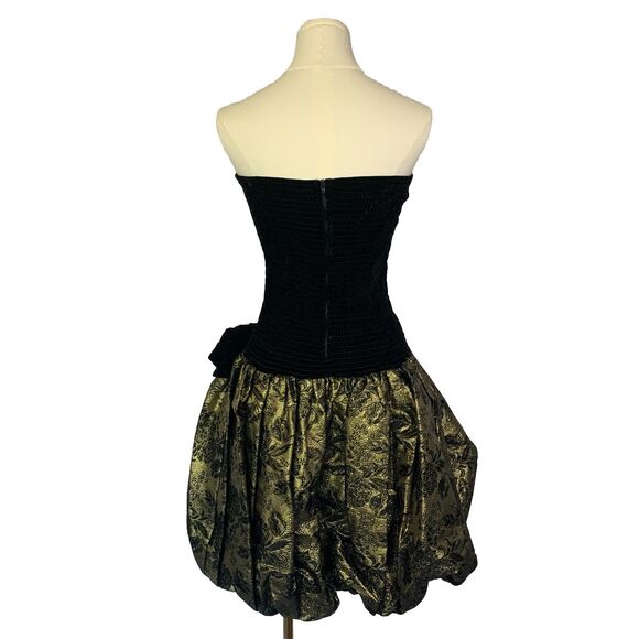 VTG 80s Positively Ellyn Black Velvet Gold Strapless Party Bubble Dress Sz. 8 - Picture 2 of 13